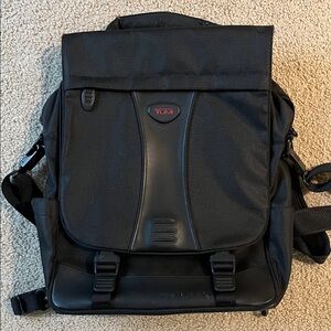TUMI Black Backpack with Red Logo